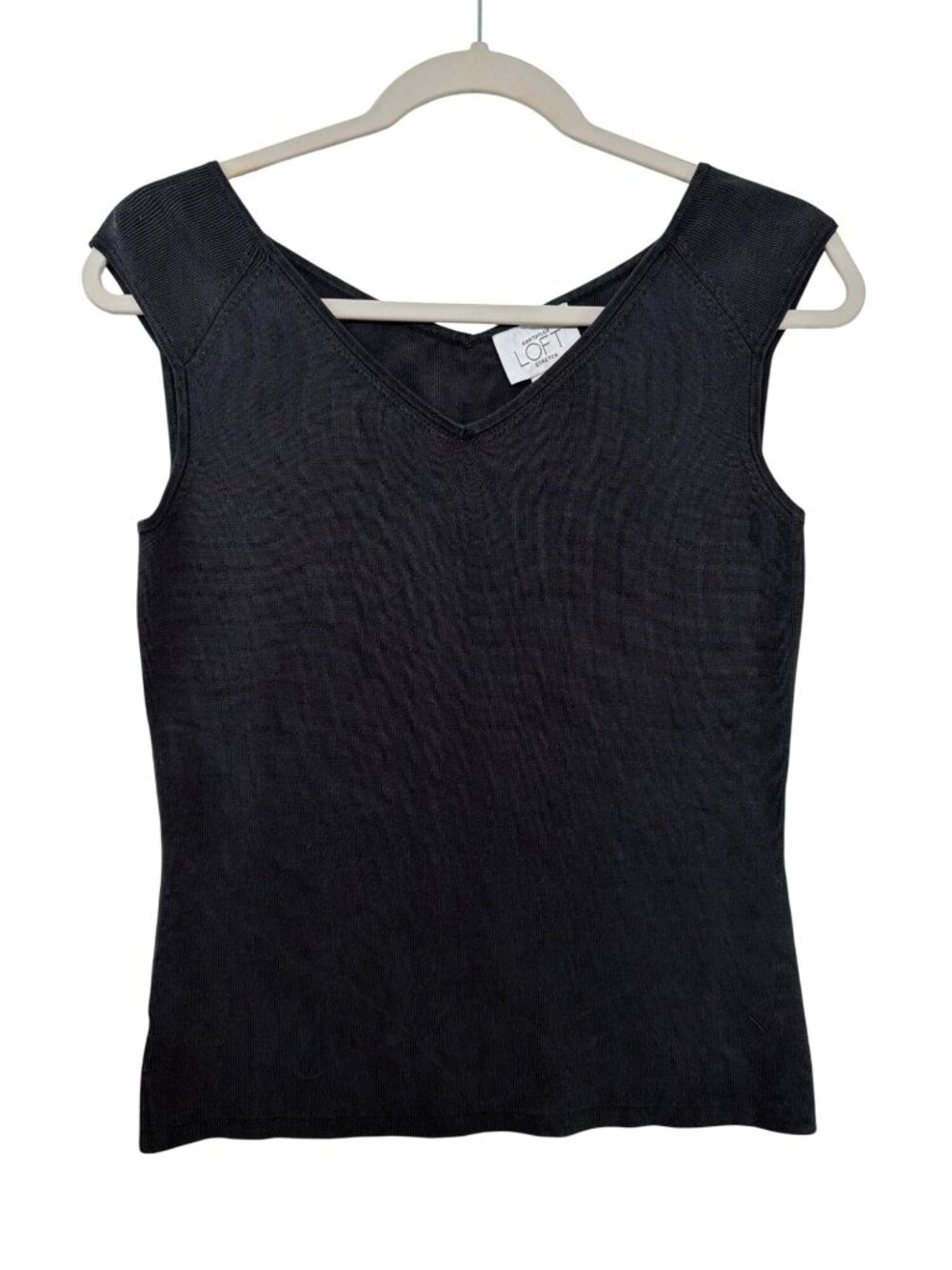Ann Taylor Loft Womens Tank Top Sz M Black Silk Blend Stretch Capsule Minimalist